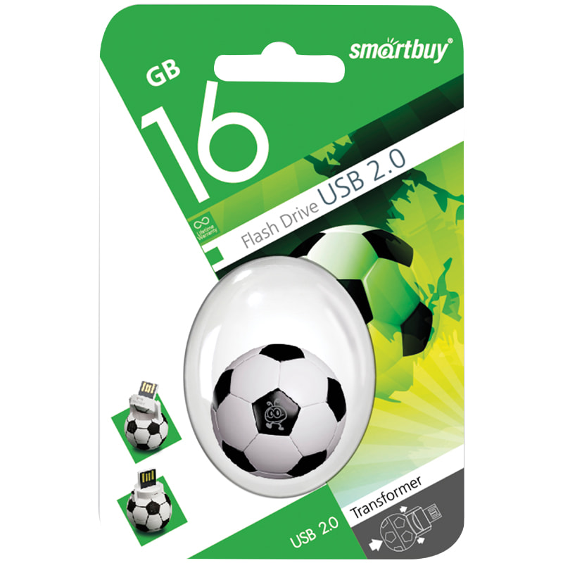 Флэш-драйв Smart Buy "Wild series" Футбольный мяч 16GB USB 2.0, белый