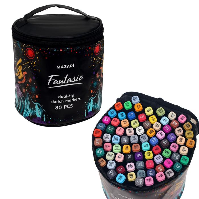 Набор маркеров для скетчинга Fantasia, 80 цветов, 3-6,2 мм, двусторонние, ПВХ чехол черный