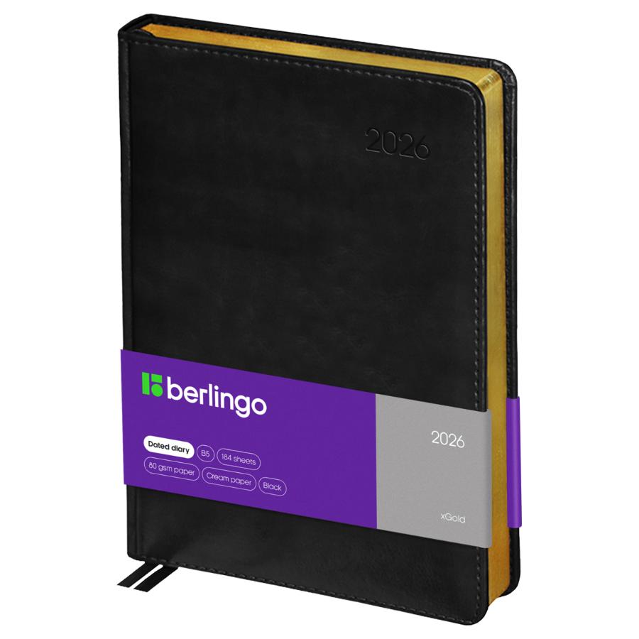 Ежедневник А4- 184л. 2026г, Berlingo "xGold", зол. срез, кожзам, черный