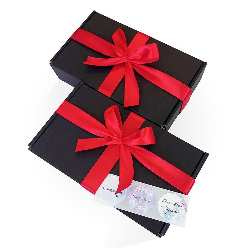 Подарочная коробка 22,5 х 13,5 х 5,5 см, черная с красной лентой Подарочная коробка 22,5 х 13,5 х 5,5 см, черная с красной лентой