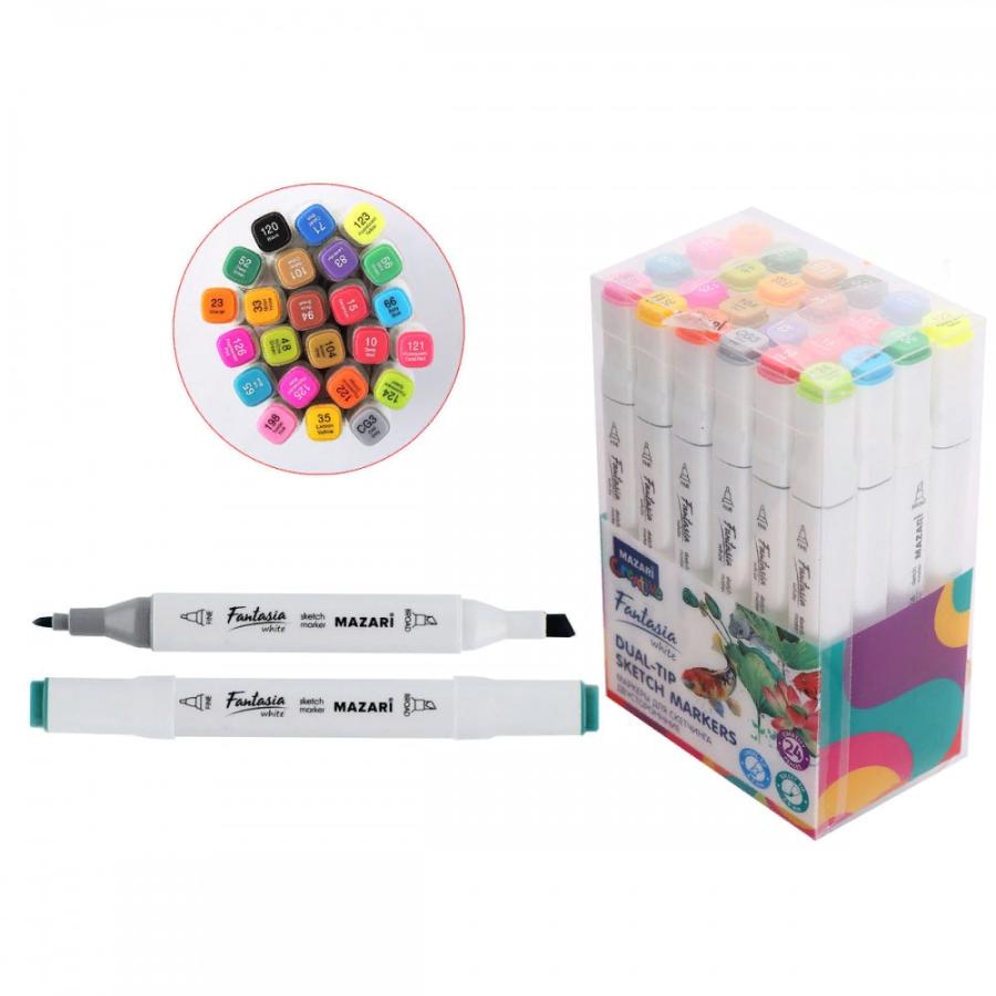 Набор маркеров для скетчинга Fantasia, 24 цвета, основные цвета, 1-6,2 мм, двусторонние