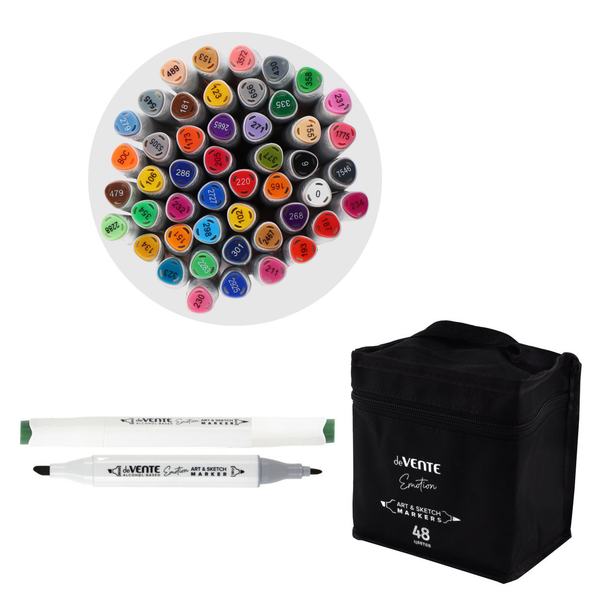 Набор маркеров для скетчинга deVENTE Emotion, 48 цветов, 2-5 мм, двусторонние
