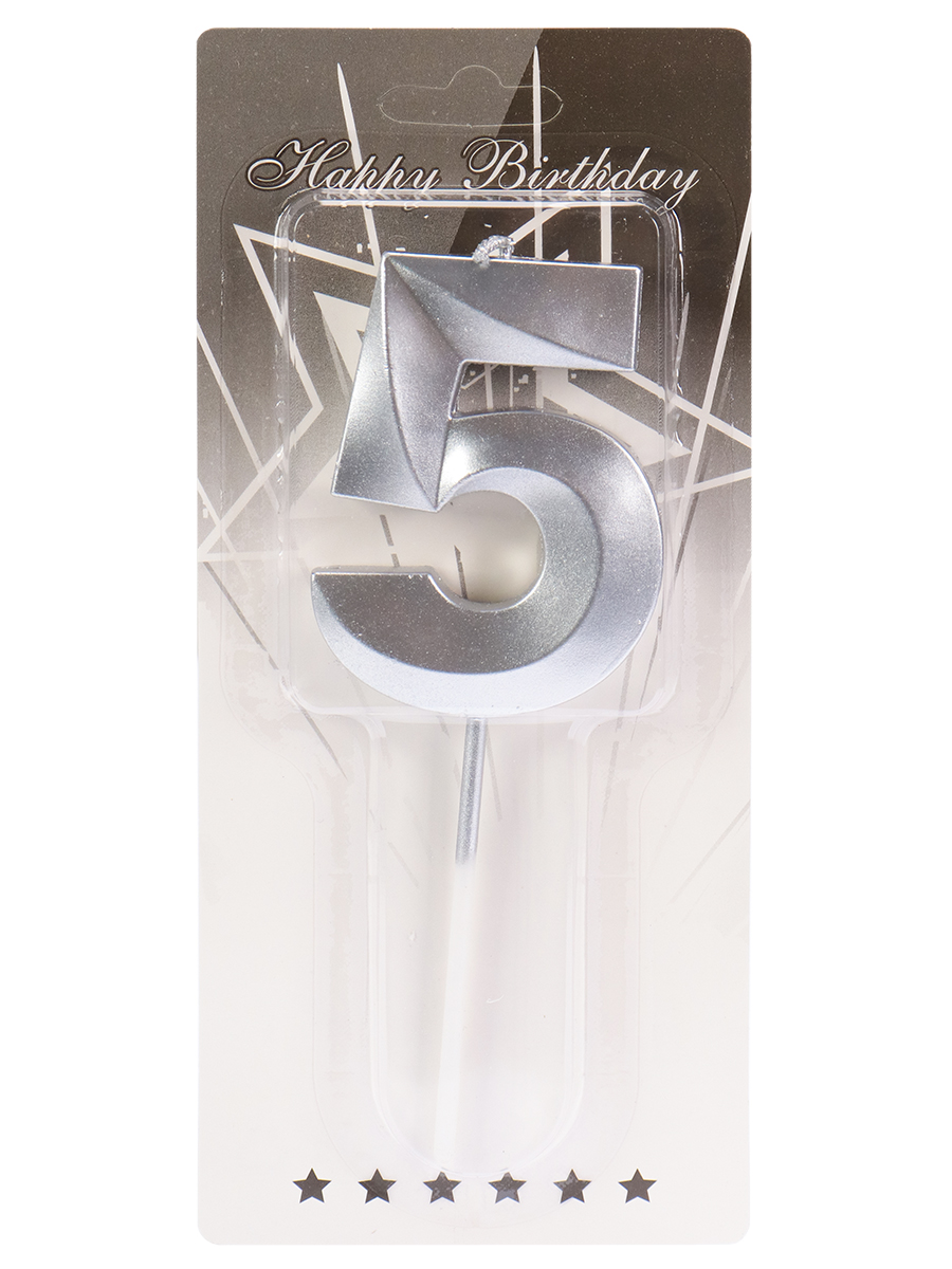 Свеча-цифра  "5", серебряный стиль