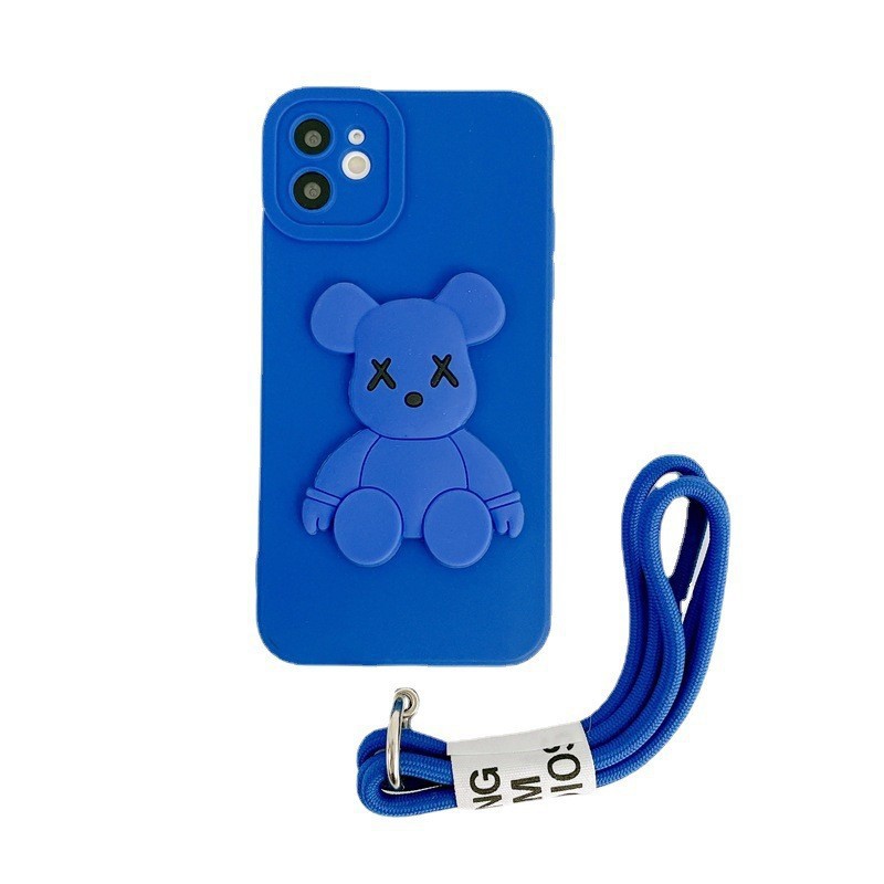 Чехол для телефона iphone 13 "Мишка" на ремешке, синий
