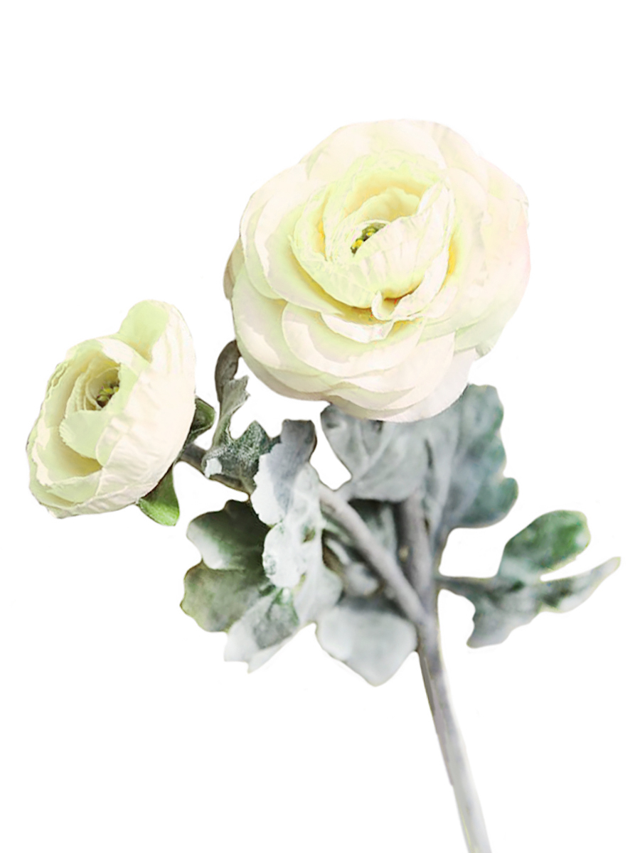 Искусственный цветок "Ранункулюс Белый" (искусственный шелк, полиэтилен),  39,5х10х7 см