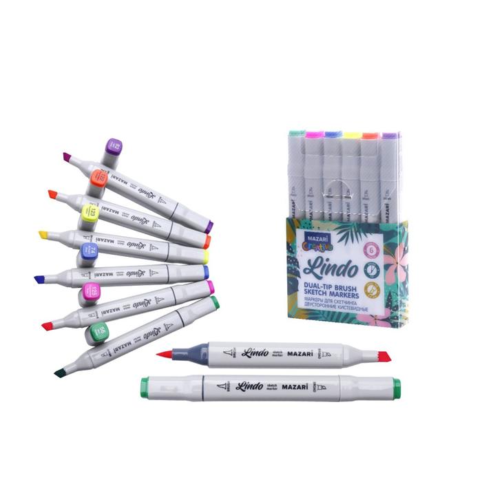 Набор маркеров для скетчинга LINDO, 6 цветов, флуоресцентные цвета, 1-6,2 мм, двусторонние