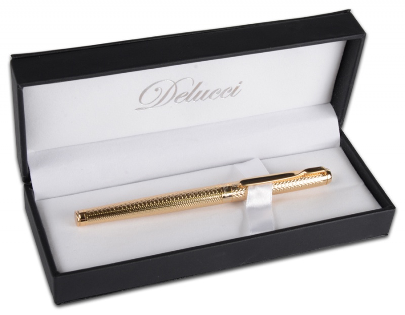 Ручка перьевая DELUCCI "Celeste" 0,8 мм, корпус золото, в подарочной коробке, черная