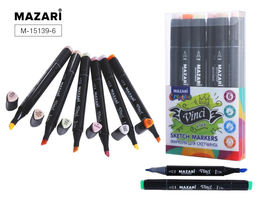 Набор маркеров для скетчинга VINCI, 6 цветов, Skin colors, 1-6,2 мм, двусторонние