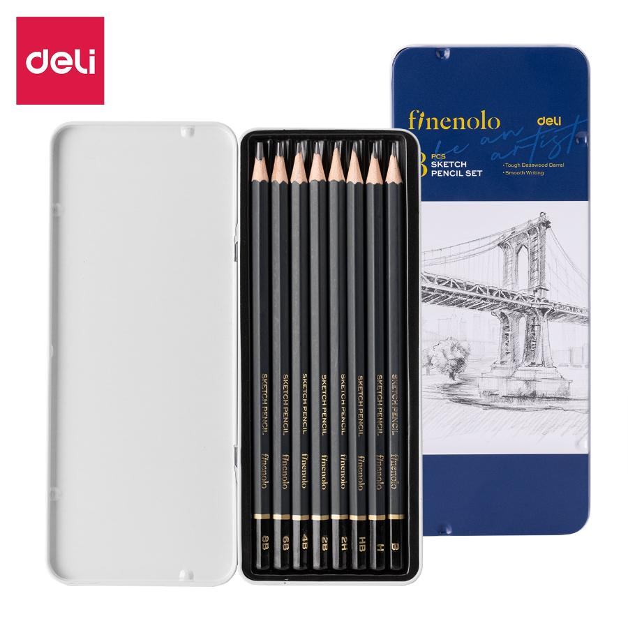 Набор карандашей чернографитных Finenolo Sketch 2H-8B (упаковка 8 шт) металлический пенал