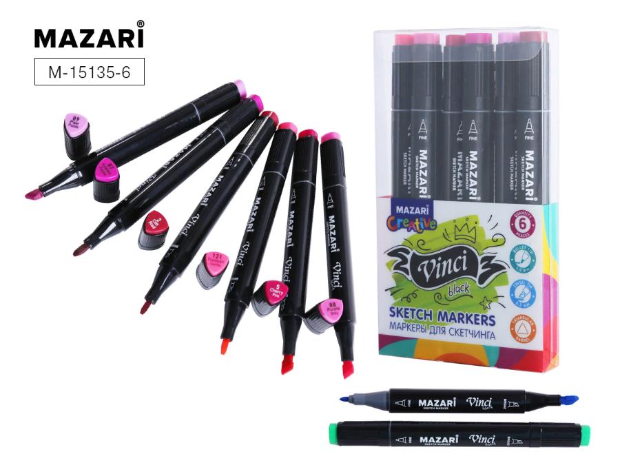 Набор маркеров для скетчинга VINCI, 6 цветов, Berries colors, 1-6,2 мм, двусторонние
