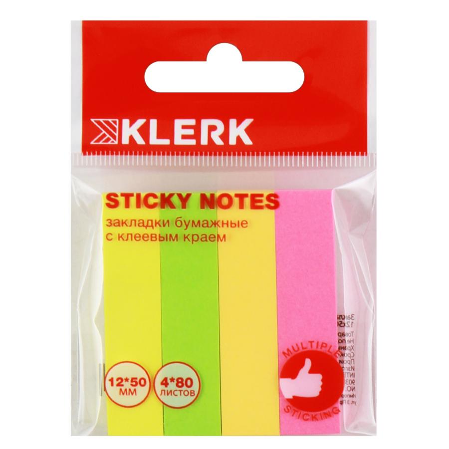 Закладки самоклеящиеся "KLERK Neon", 50x12 мм, 320 л, бумажные