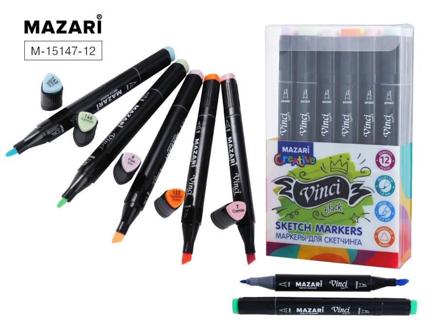Набор маркеров для скетчинга VINCI, 12 цветов, Pastel colors, 1-6,2 мм, двусторонние