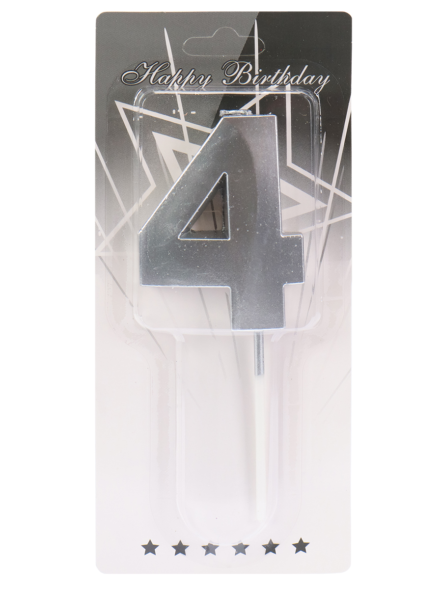 Свеча-цифра  "4", серебряный стиль