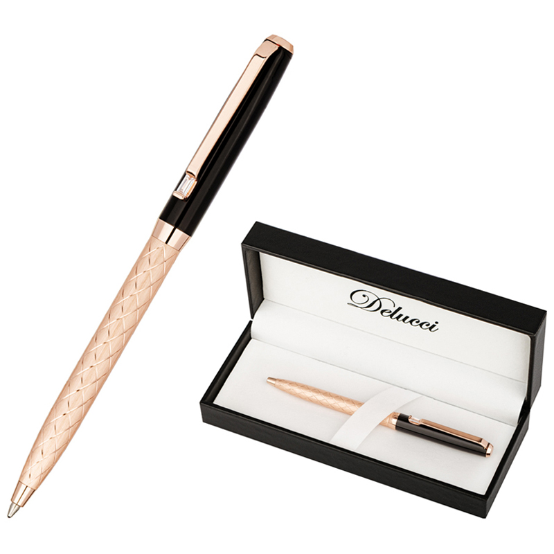 Ручка шариковая DELUCCI "Terra" 1,0 мм, корпус розовое золото, серебряный клип, в подар.кор, синяя