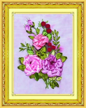 Набор для вышивания лентами "Розовые розы", 28х38 см