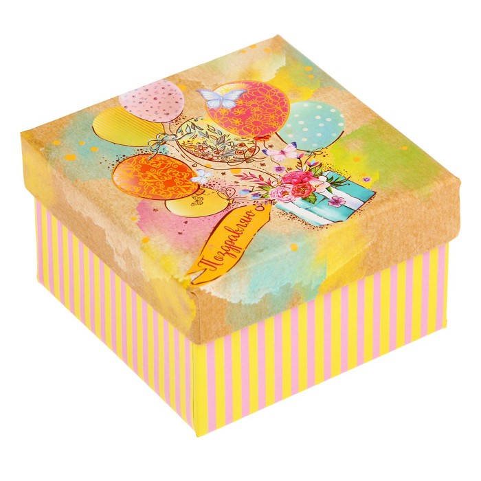 Коробка подарочная "Яркое поздравление" 9х9х6 см 