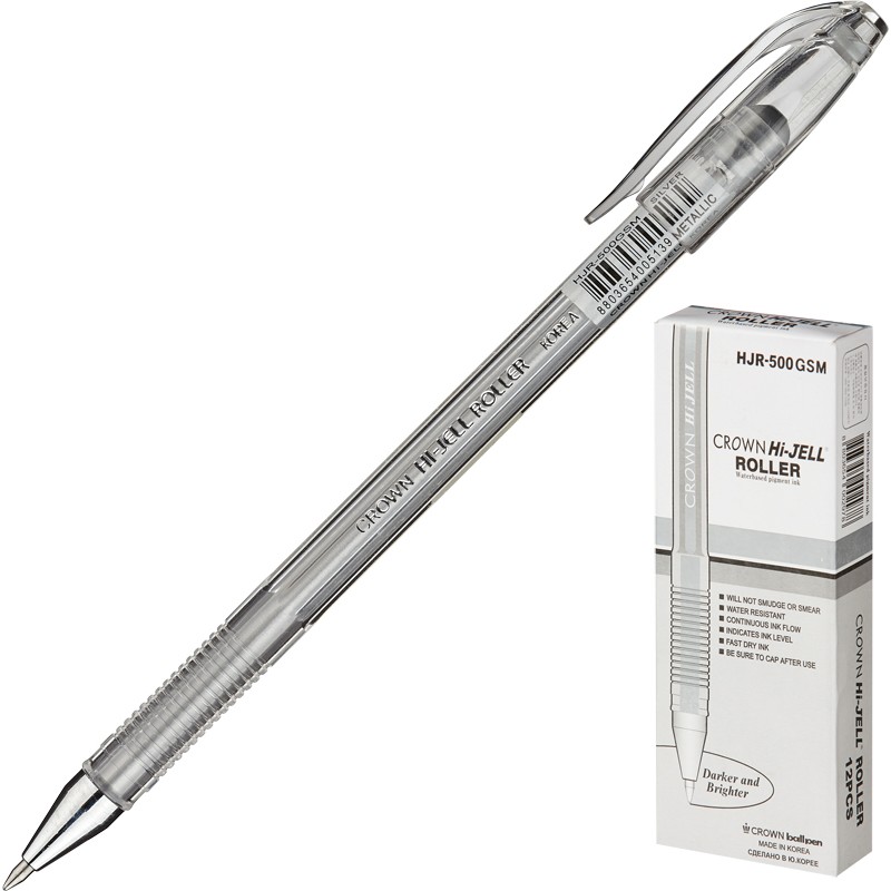 Ручка гелевая Crown "Металлик" серебро 0,7мм