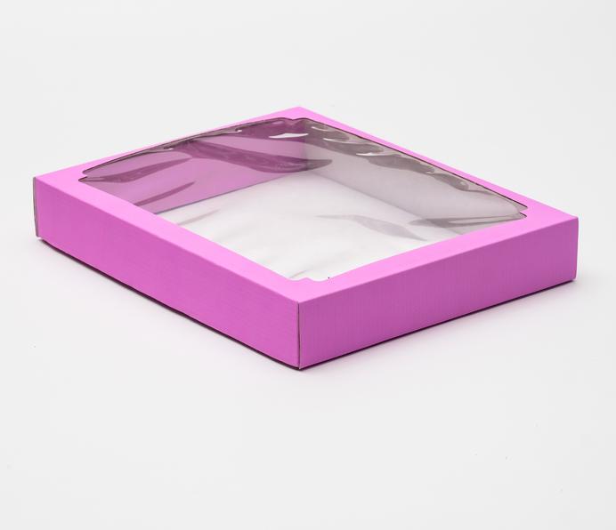 Коробка подарочная складная с окном, сиреневая, крышка-дно, 26х21х4 см