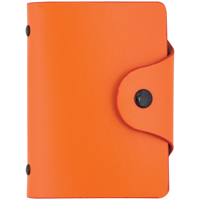 Визитница 40 визиток, 80*110 мм, ПВХ, оранжевая на кнопке
