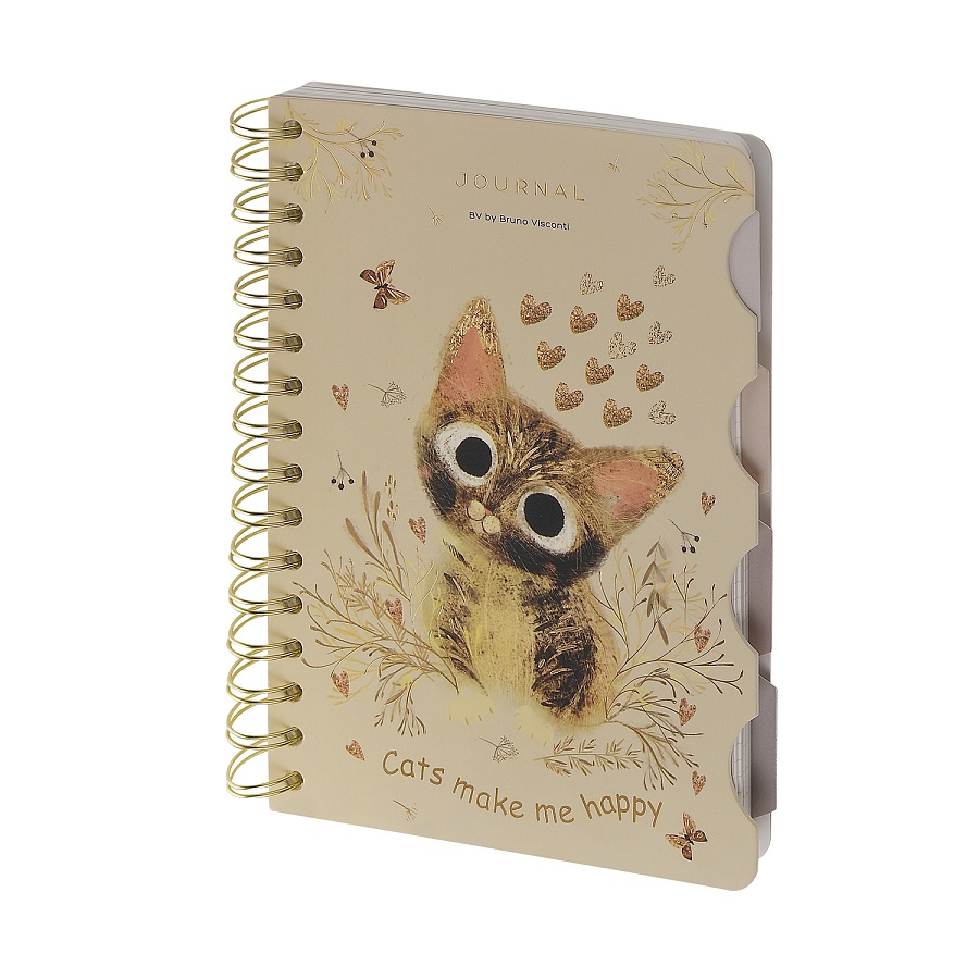 Книжка записная А5 120 л гребень, ART JOURNAL "LOVE ME.Милый котик". с разделителями