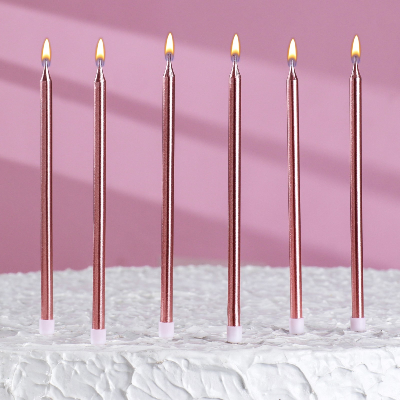 Свечи для торта "Металлик", высокие, 13 см, розовый блик, 6 шт