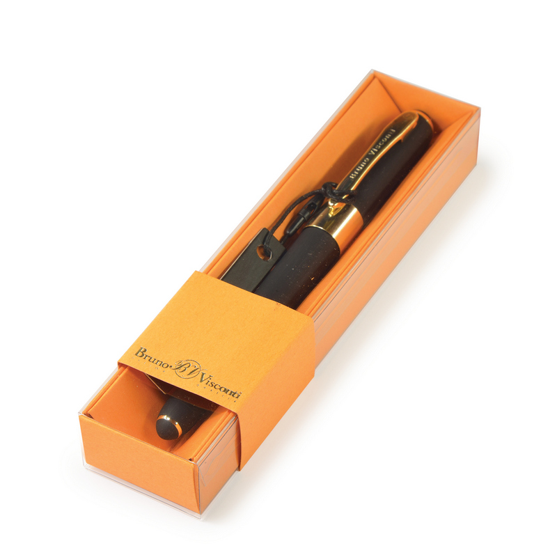 Ручка шариковая Bruno Visconti "MONACO" 0,5 мм синяя, черный корпус, оранжевая коробка