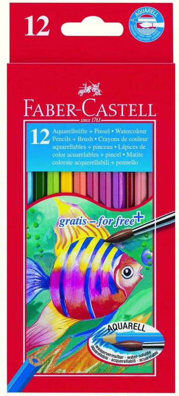 Карандаши 12 цветов Faber-Castell "Рыбки" акварельные +кисть  