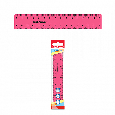 Линейка 15 см, гибкий пластик Erich Krause "Bubble Gum", розовая