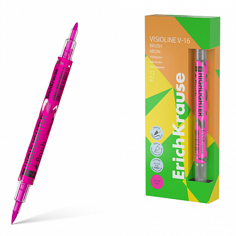 Текстовыделитель двухсторонний  Visioline V-16 Brush Neon, цвет розовый