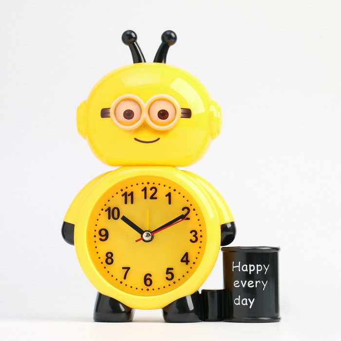 Часы-будильник "Пчела", с подставкой для канцелярии, 18,5х14х5,5 см.