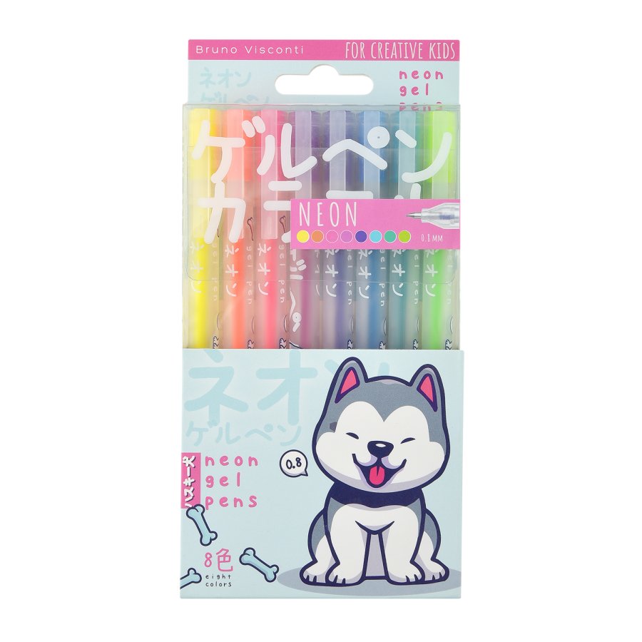 Набор ручек гелевых Bruno Visconti "NEON. KAWAII ANIMALS", 1,0 мм, 8 цветов