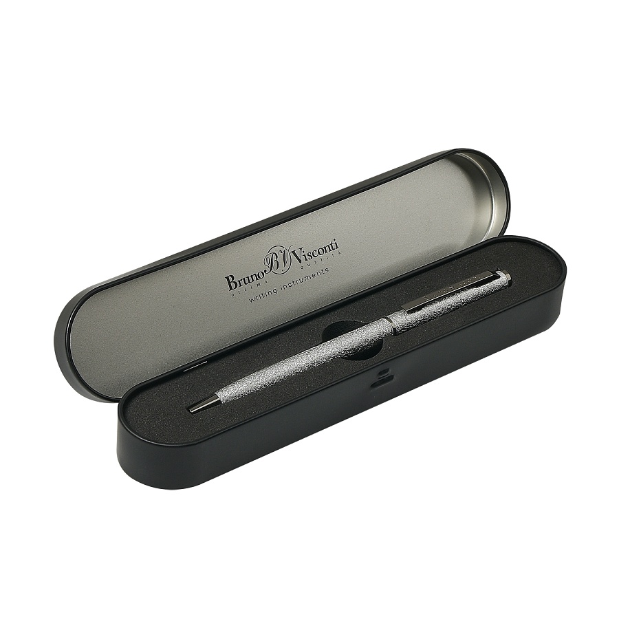 Ручка шариковая Bruno Visconti "PALERMO" 0,7 мм винтаж серебряный корпус, черный метал. футляр