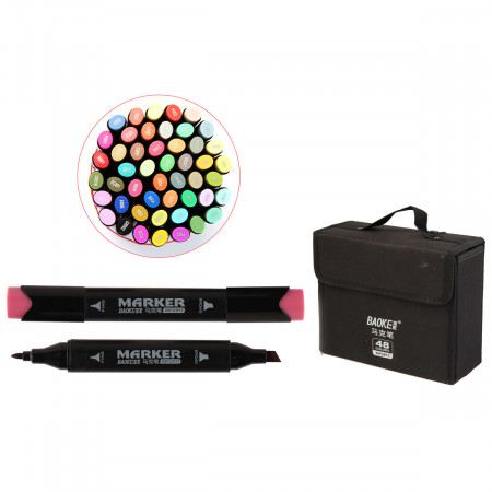 Набор маркеров для скетчинга BAOKE, 48 цветов, 1-6,2 мм, в сумке, двусторонние