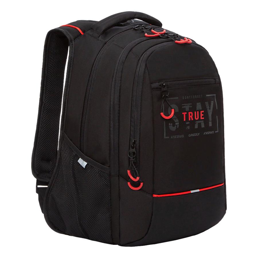 Рюкзак GRIZZLY, черный-красный, 31х43х20 см