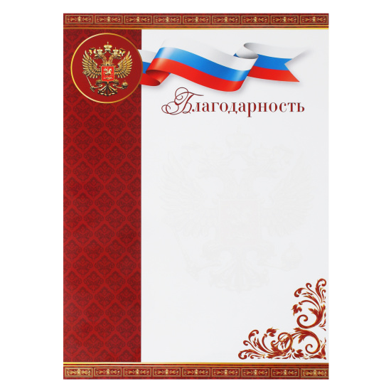 Благодарность с Российской символикой 