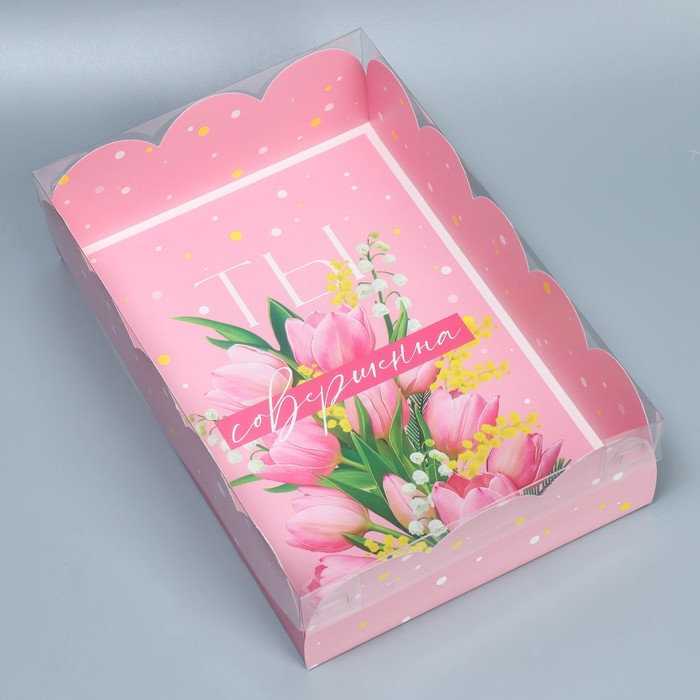 Подарочная коробка с PVC-крышкой «Тюльпаны», 20 × 30 × 8 см 