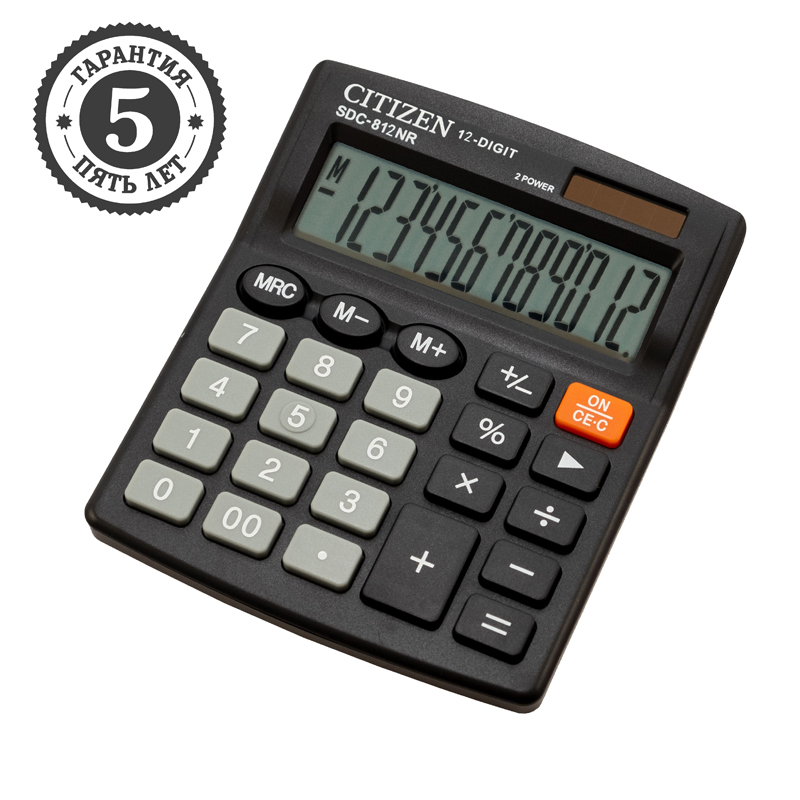 Калькулятор "Citizen" 12 разрядный, настольный, 127х105х21 мм, черный
