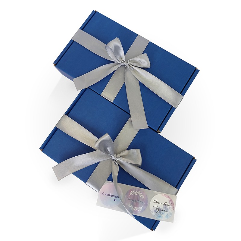 Подарочная коробка 22,5 х 13,5 х 5,5 см, синяя с серебрянной лентой