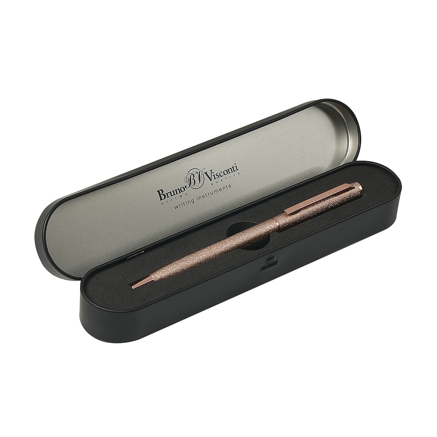 Ручка шариковая Bruno Visconti "PALERMO" 0,7 мм винтаж розовое золото корпус, черный метал. футляр