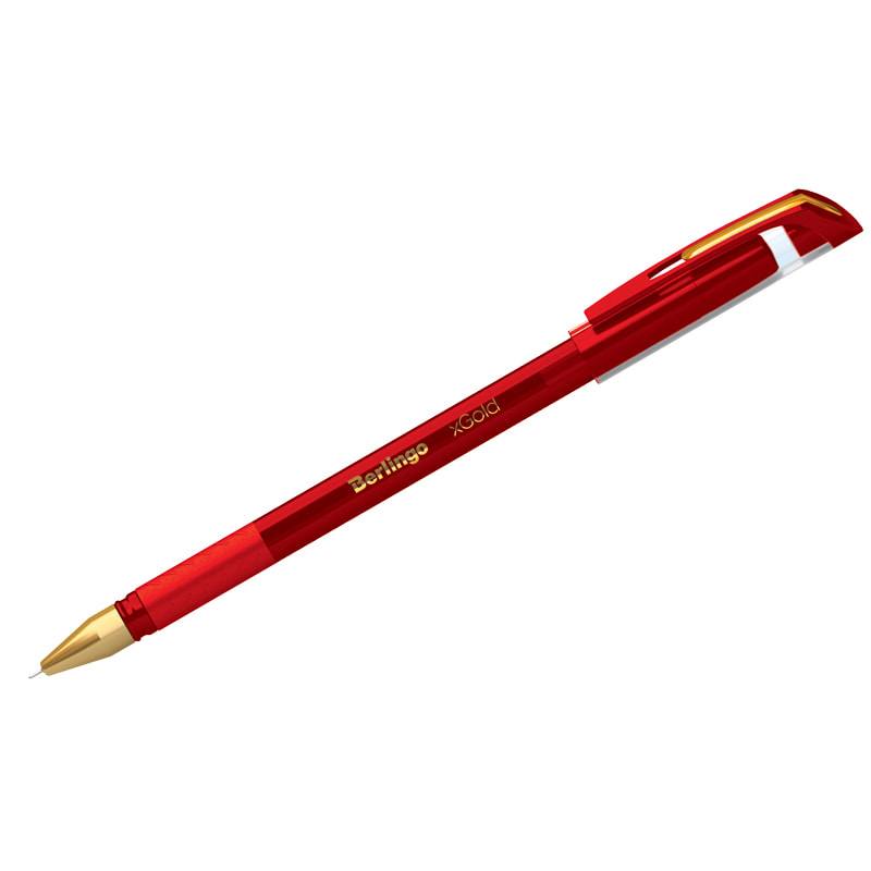 Ручка шариковая Berlingo "xGold" 0,7 мм, грип, красная, игольчатый стержень
