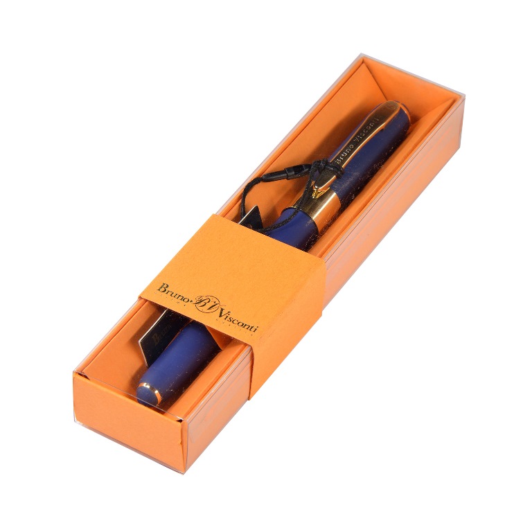 Ручка шариковая Bruno Visconti "MONACO" 0,5 мм синяя, темно-синий корпус, оранжевая коробка