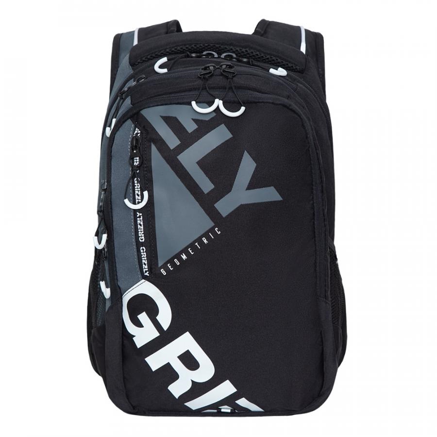 Рюкзак GRIZZLY, черный - серый, 42х31х22 см