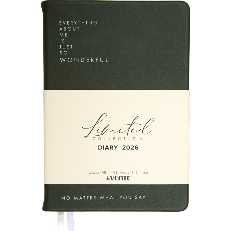 Ежедневник А5 168 л. 2026г deVENTE "Jane", кожзам, шелкография, темно-оливковый