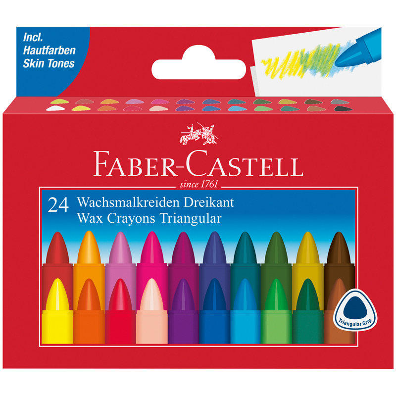 Мелки восковые 24 цвета Faber-Castell, трехгранные