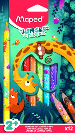 Карандаши 12 цветов Maped "Jungle Fever Jumbo", утолщенные, пластиковые