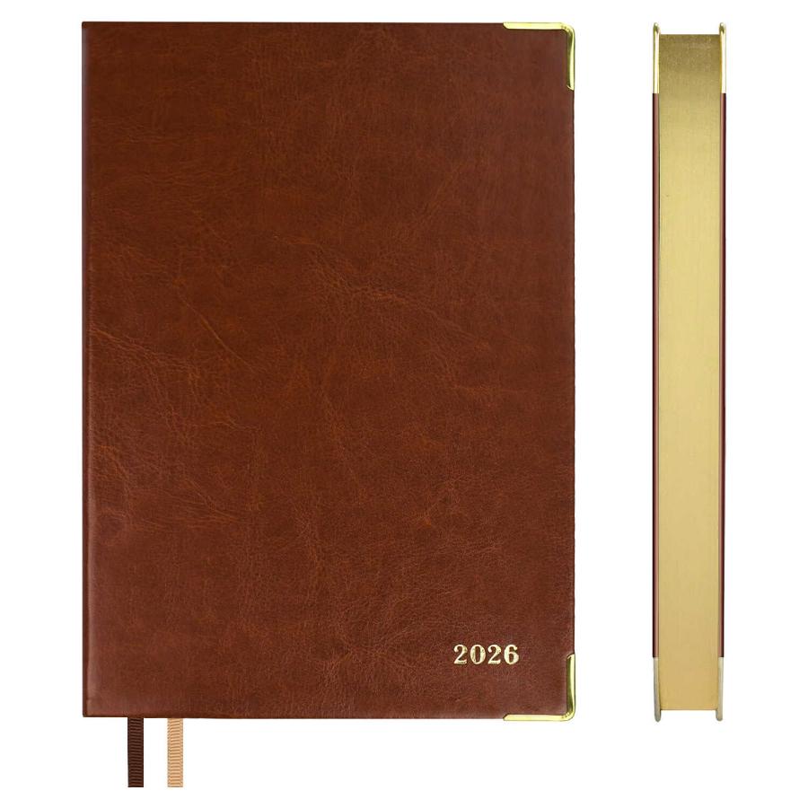 Ежедневник А5 176 л  2026, ESCALADA, Сариф коричневый, кожзам, мет.уголки