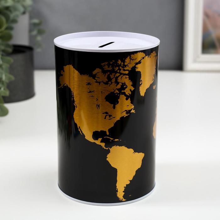 Копилка металл банка "Карта мира", золото с чёрным, 15х10х10 см