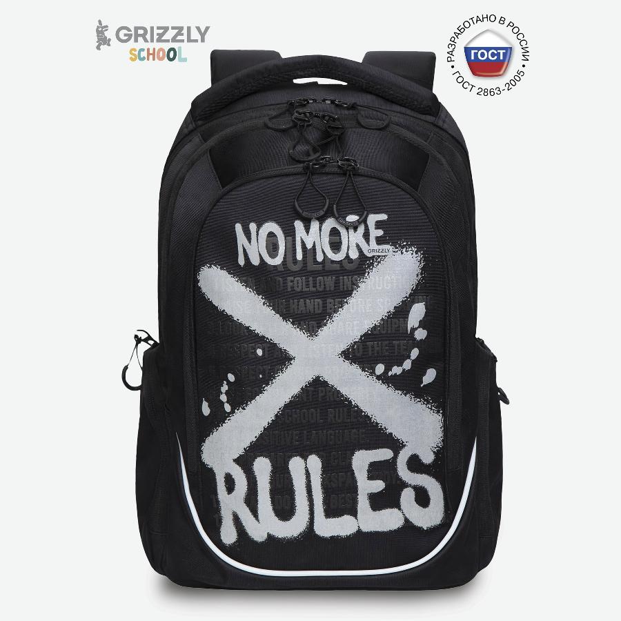 Рюкзак GRIZZLY "No more rules", 44х28х23 см, черный