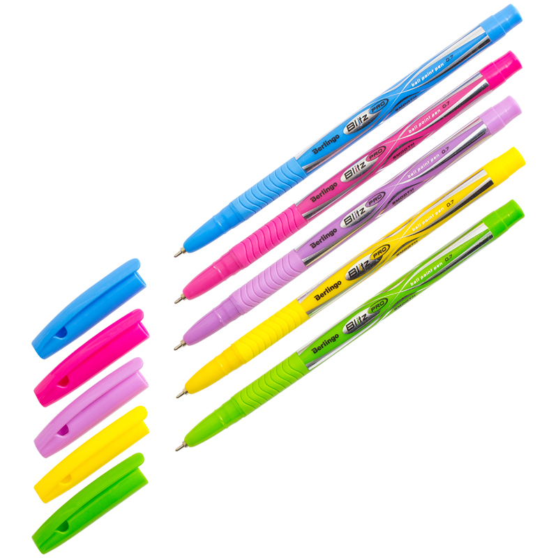 Ручка шариковая Berlingo "Blitz Pro", синяя, 0,7мм, грип, корпус ассорти