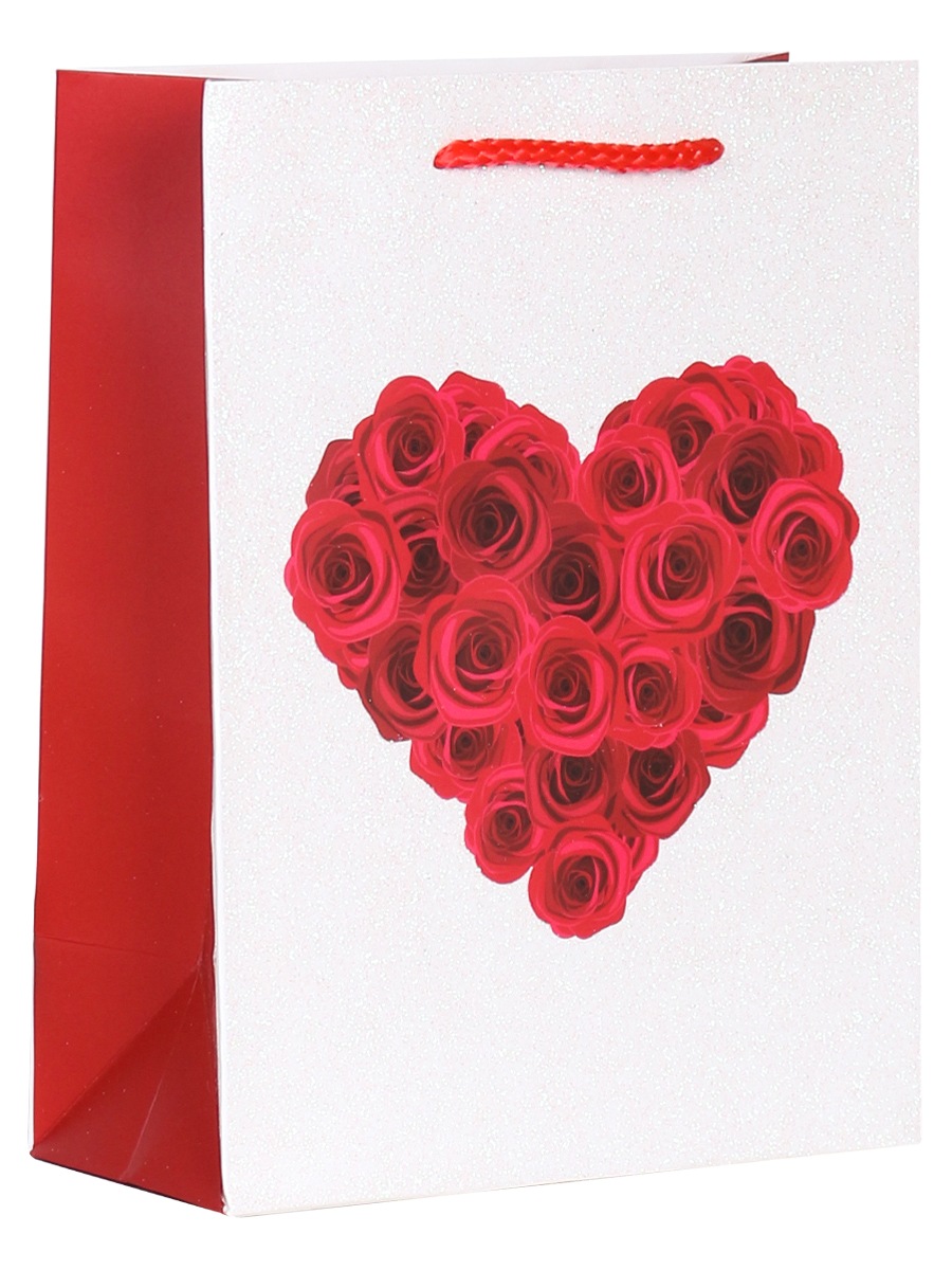 Пакет подарочный 26х32х14 см "Сердце из красных роз"
